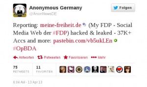 Tweet von AnonNewsDE zu meine Freiheit