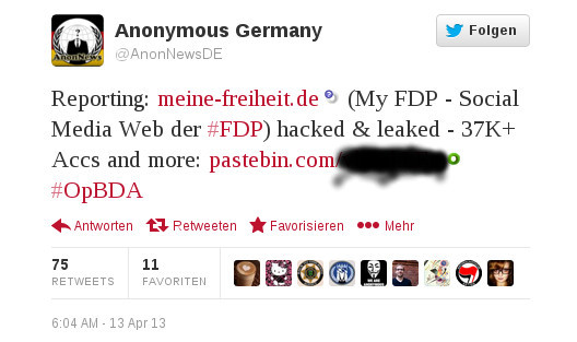 Tweet von AnonNewsDE der den meine-freiheit Leak ankündigt